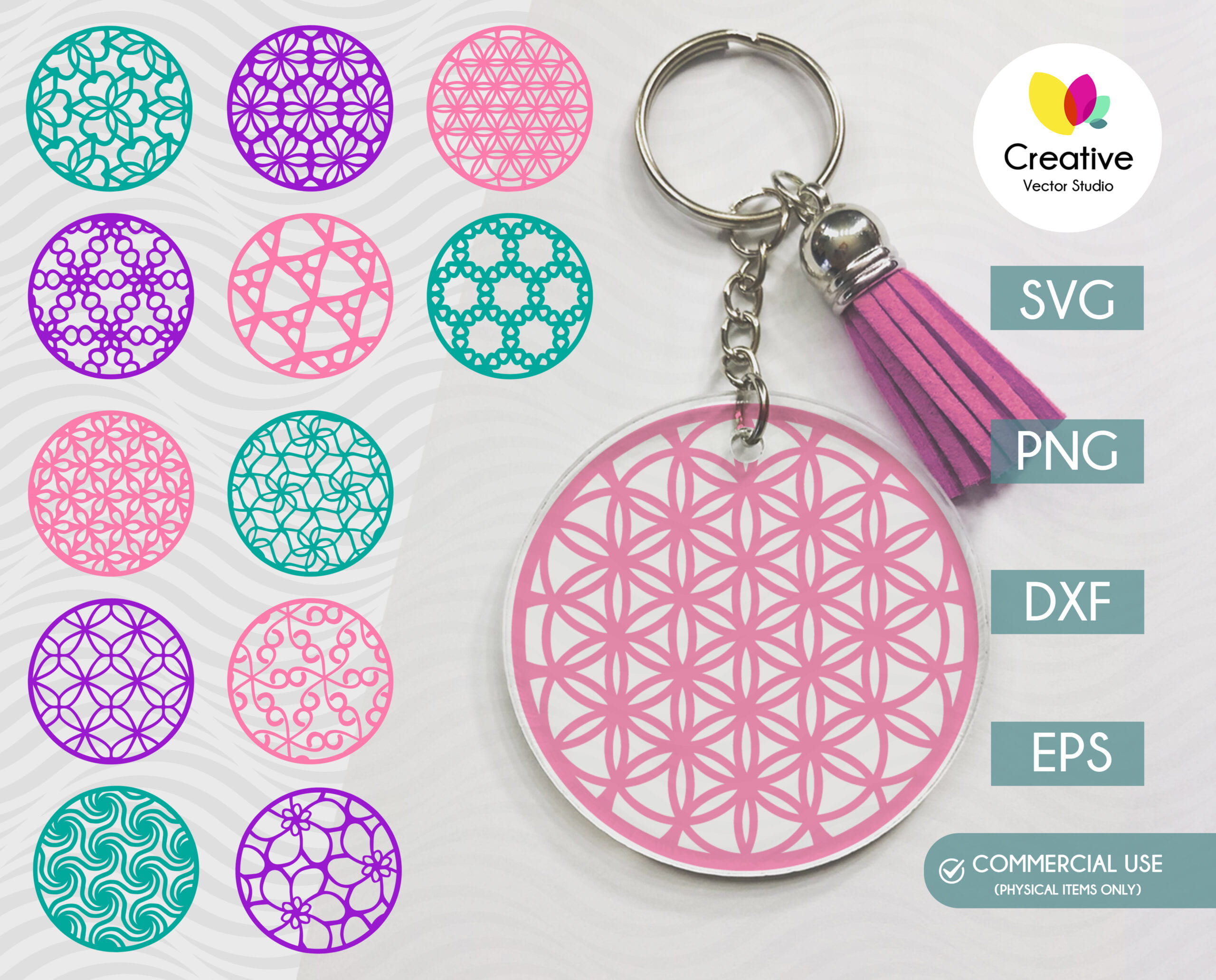 Once your order is placed, you will receive the following archived files: Keychain Round Pattern Svg Creative Vector Studio